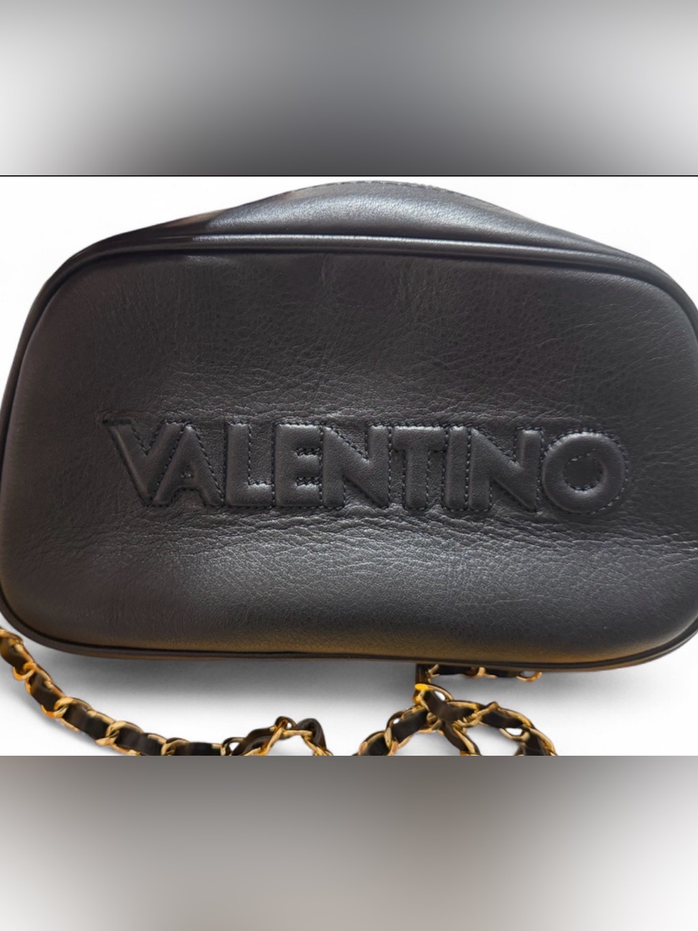 Valentino Black Leather Belt Bag with Gold Chain